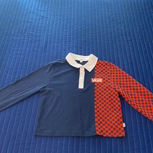Vans Pro Stitched Navy Crop Long Sleeve Polo Shirt XS